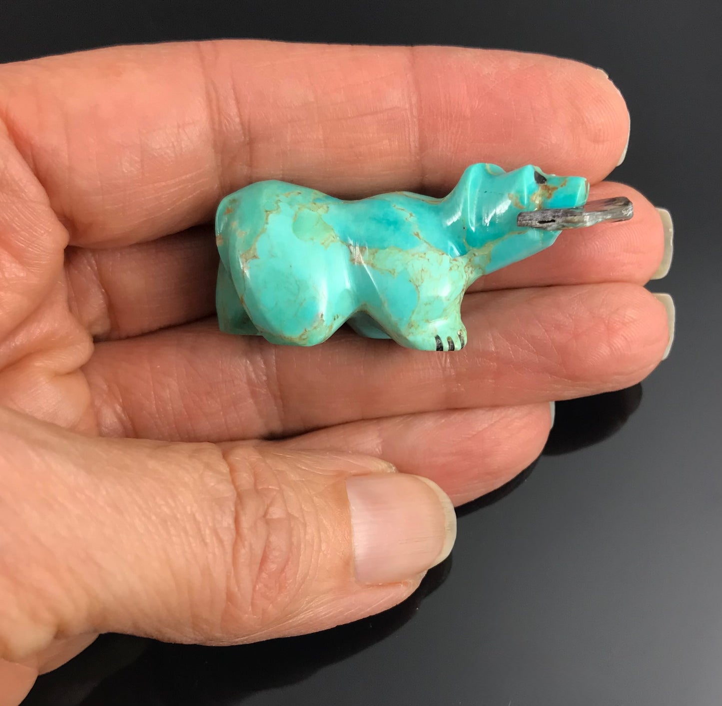 Zuni Bear Turquoise Fetish with Abalone Fish Native American - Andres Quam