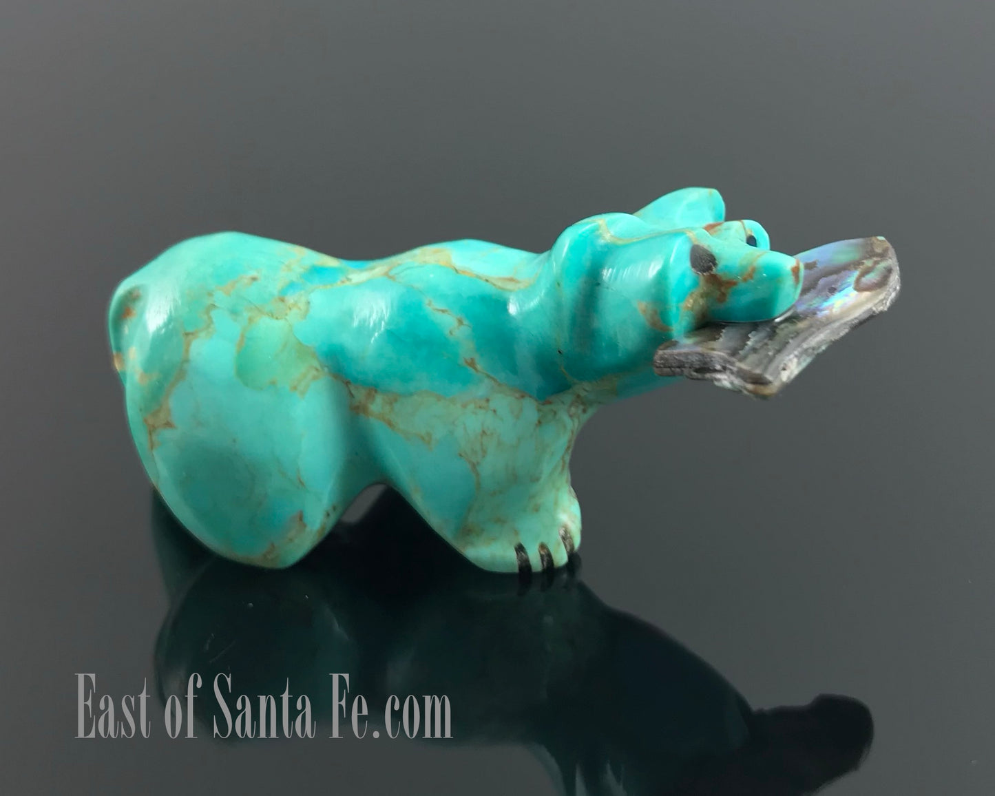 Zuni Bear Turquoise Fetish with Abalone Fish Native American - Andres Quam