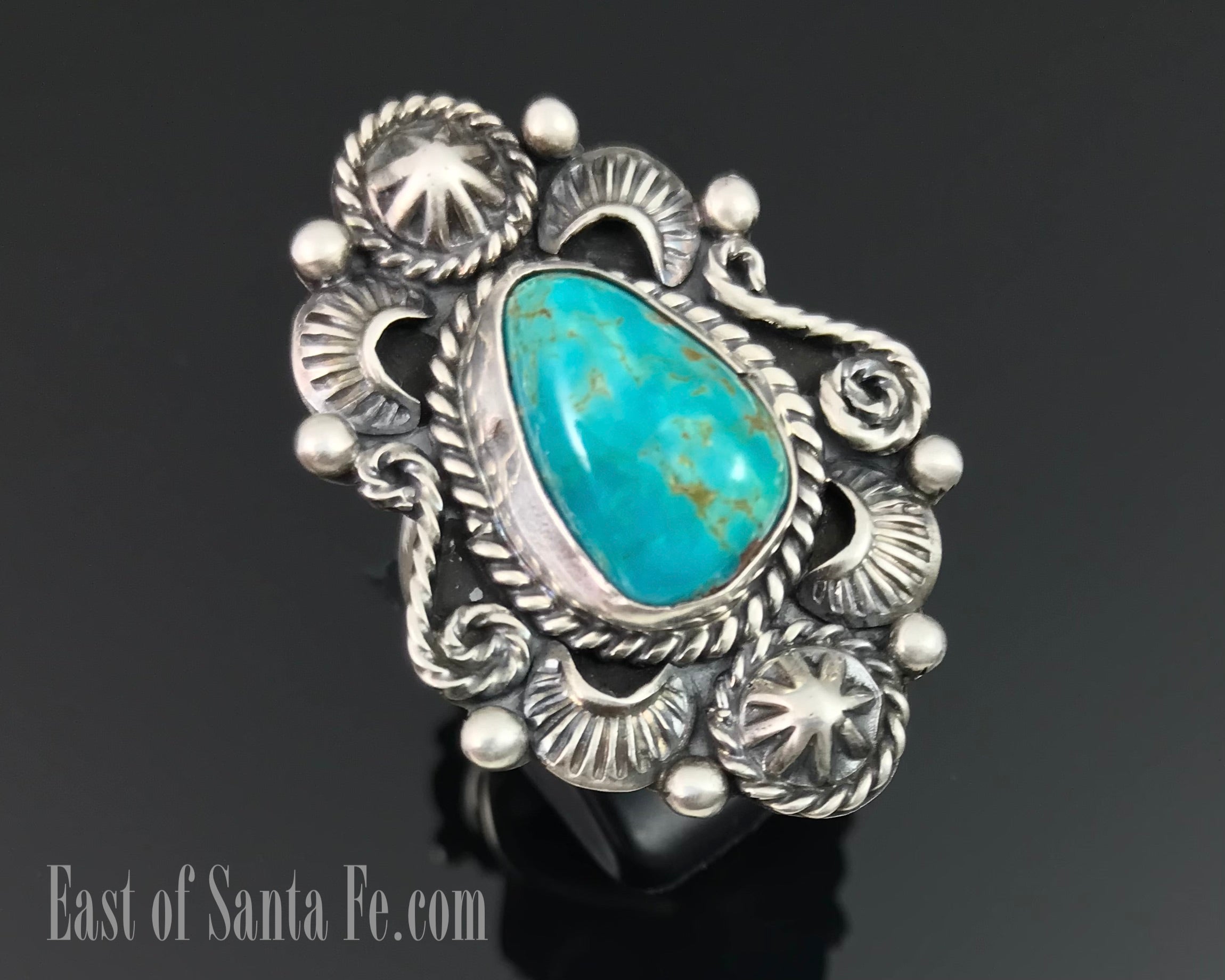 Pilot Mountain Turquoise Navajo Native American Silver Ring Size Signe ...