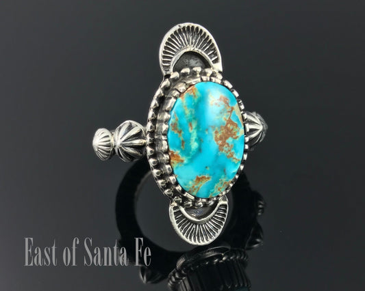 Blue Royston Turquoise Navajo Ring Size 8 3/4 Signed - Floyd Parkhurst